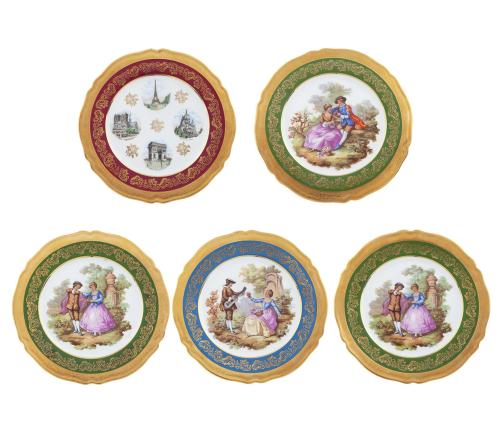 CONJUNTO DE CINCO PLATOS DECORATIVOS PORCELANA LIMOGES, AÑO