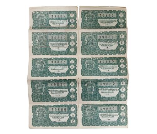 BILLETE DE 10 DÉCIMOS DE LOTERÍA NACIONAL DE 1951