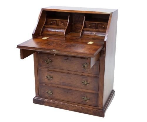 ESCRITORIO SECRETER EN MADERA DE NOGAL, ESTILO INGLÉS S. XX