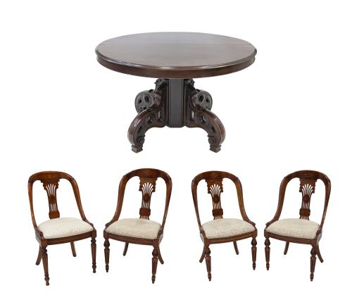 CONJUNTO DE MESA DE COMEDOR Y CUATRO SILLAS EN MADERA DE NO