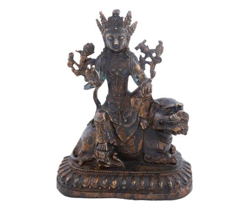 FIGURA EN BRONCE PATINADO DE UN DIOS SOBRE DRAGÓN