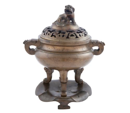 INCENSARIO EN BRONCE CON TAPA TALLADA DE DRAGÓN