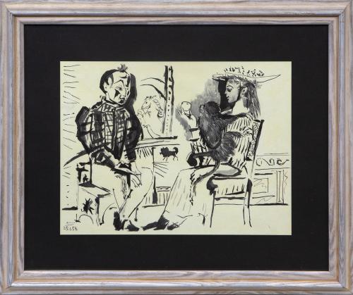 PAYASO Y MUJER CON MONO, 1954