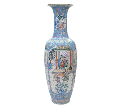 GRAN JARRÓN CHINO EN PORCELANA POLICROMADA, CHINA (MEDS. S.