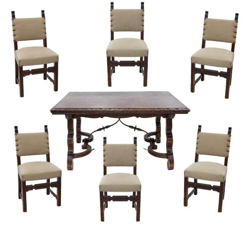 CONJUNTO DE MESA Y 6 SILLAS DE COMEDOR, ESTILO CASTELLANO