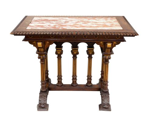 MESA  ALFONSINA EN MADERA DE NOGAL TALLADA