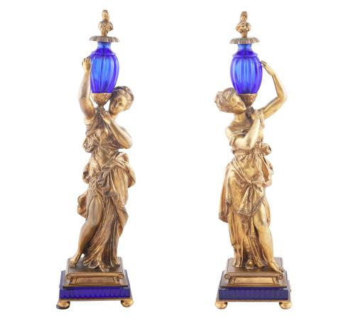 PAREJA DE BRONCES DORADOS DE FIGURAS CLÁSICAS, ESTILO IMPER