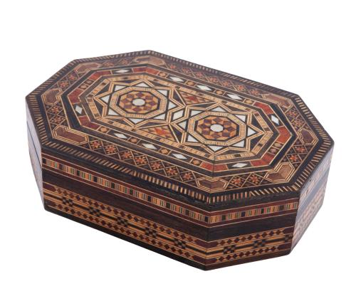 JOYERO DE MADERA OCTOGONAL EN TERACERA MARROQUÍ (S.XX)