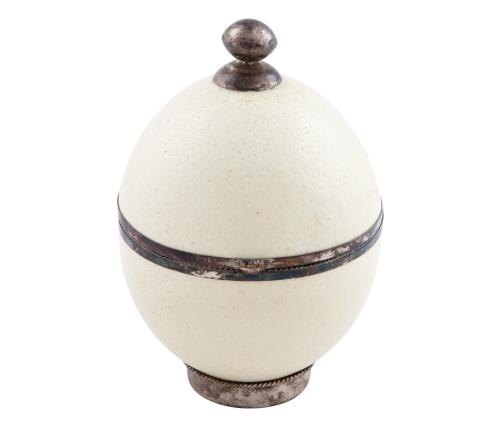 HUEVO DE AVESTRUZ TRANSFORMADO EN CUENCO CON TAPA CON DETAL