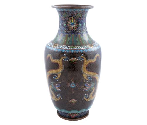 JARRÓN CON ESMALTE CLOISONNÉ NEGRO
