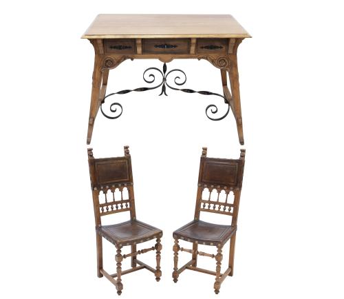 CONJUNTO DE MESA Y SILLAS ESTILO CASTELLANO, S. XIX