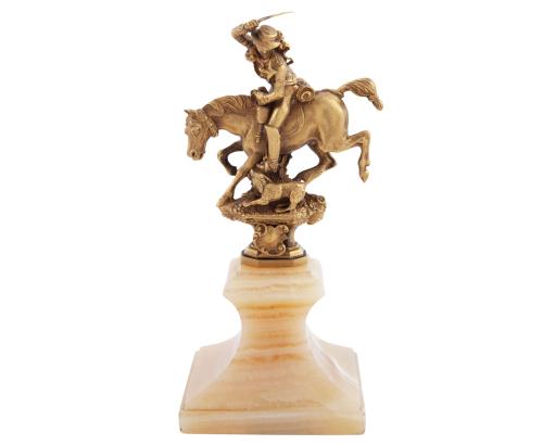 FIGURA "LA CAZA" REPRESENTANDO UN CABALLERO Y UN PERRO DE C