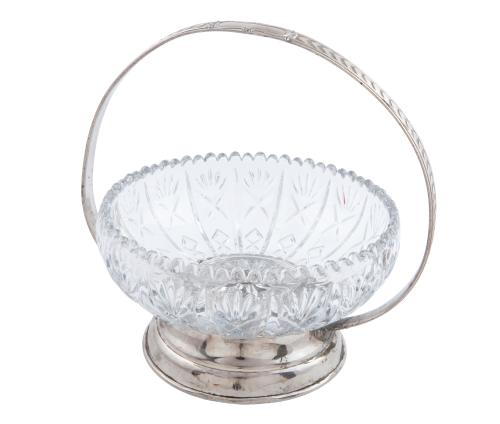 FRUTERO EN VIDRIO TALLADO Y METAL PLATEADO
