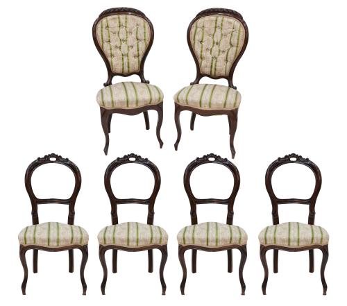 CONJUNTO DE 6 SILLAS EN MADERA DE NOGAL, ESTILO ISABELINO
