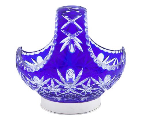 CENTRO DE MESA EN CRISTAL DE BOHEMIA TALLADO Y PLATA. 