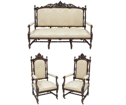 TRESILLO ESTILO LUIS XV EN MADERA DE NOGAL