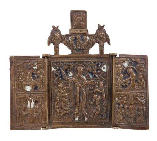 ICONO-TRÍPTICO RUSO DE VIAJE. S XVIII