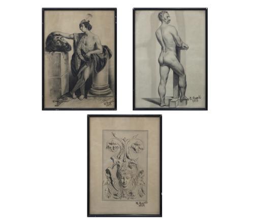 LOTE DE TRES DIBUJOS ACADÉMICOS (1977)