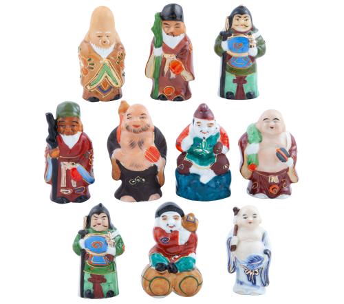 DIEZ FIGURAS EN PORCELANA POLICROMADA DE LOS SIETE DIOSES D