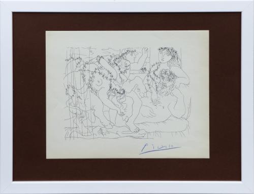 LITOGRAFÍA FIRMADA "ESCULTOR EN REPOSO Y BACANAL CON TORO"