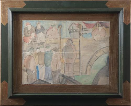 ESCENA PORTUARIA CON PERSONAJES