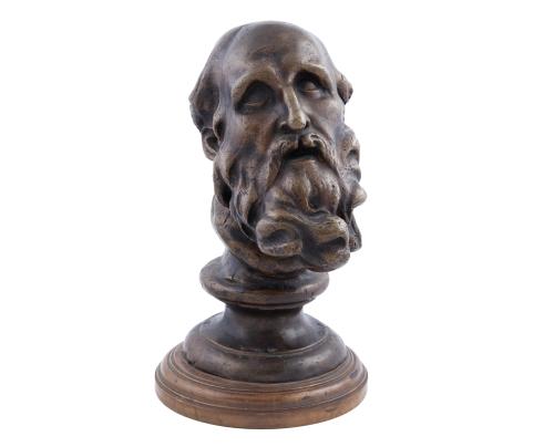 ESCULTURA EN BRONCE PATINADO DE LA CABEZA DE MIGUEL ÁNGEL D