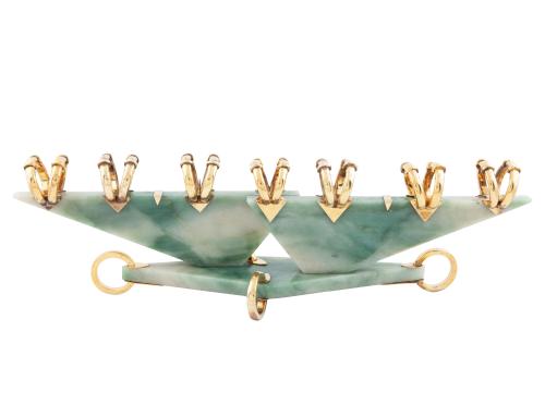 CANDELABRO HEBREO EN CUARZO VERDE Y PLATA MACIZA DE LA FIRM