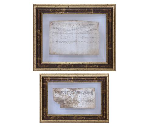 LOTE DE DOS MANUSCRITOS NOTARIALES ANTIGUOS SOBRE PERGAMINO