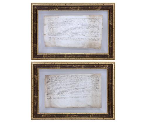 LOTE DE DOS MANUSCRITOS NOTARIALES ANTIGUOS SOBRE PERGAMINO