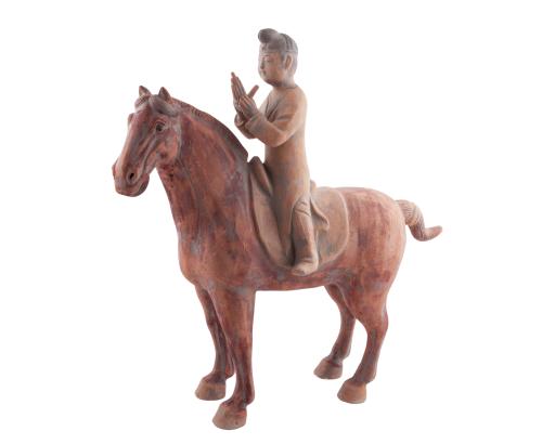 REPRODUCIÓN DE ANTIGUA FIGURA ECUESTRE CHINA EN TERRACOTA