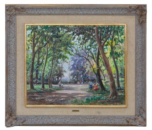 "PAISAJE DE ARBOLEDA CON FIGURAS "