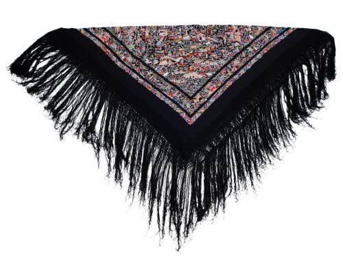 MANTON DE MANILA  BORDADO SOBRE SEDA NEGRA CON MOTIVOS CHIN