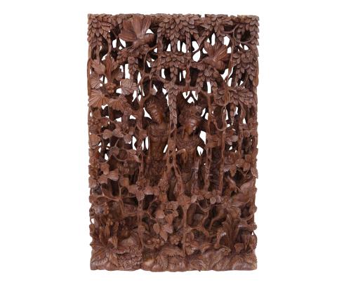RELIEVE INDONESIO TALLADO EN MADERA DE CAOBA DE UNA SOLA PI