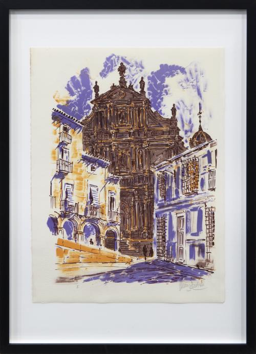 LA COLEGIATA, LITOGRAFÍA  A COLOR FIRMADA POR EL AUTOR MANU