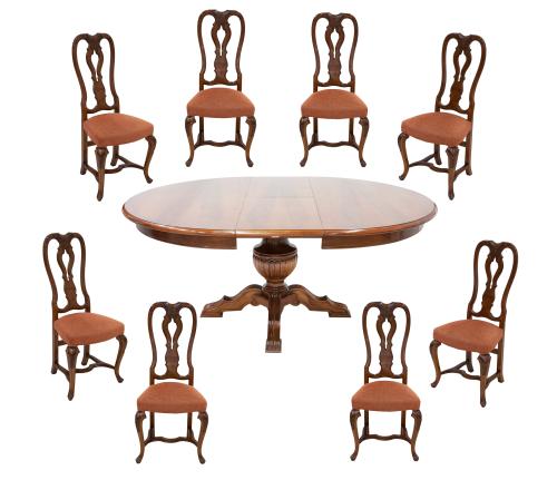 MESA DE COMEDOR EXTENSIBLE Y 8 SILLAS DE COMEDOR EN MADERA 