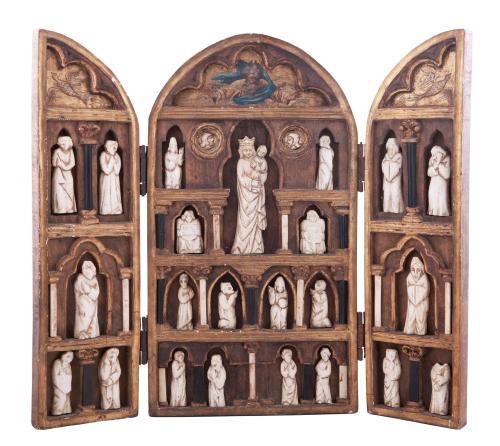 RETABLO TRÍPTICO DE DEVOCIÓN CRISTIANA. (S. XIX)