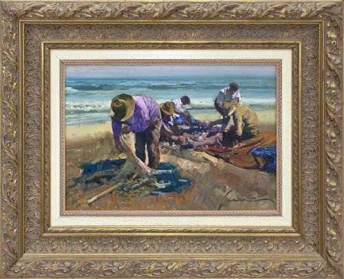 "PESCADORES EN LA TAREA" PLAYA DE VALENCIA.