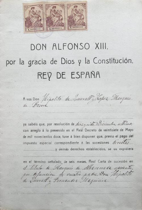 REAL CARTA DE SUCESIÓN DE 1919-1920 (REINADO DE ALFONSO XII
