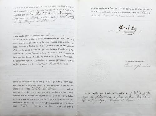 REAL CARTA DE SUCESIÓN DE 1919-1920 (REINADO DE ALFONSO XII