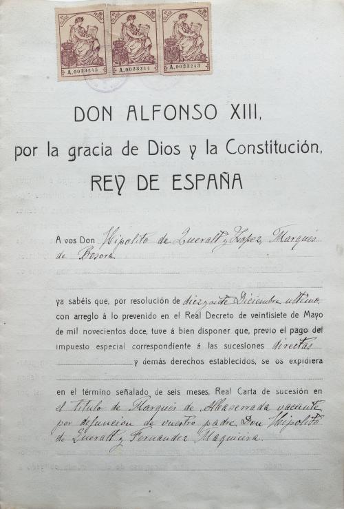 REAL CARTA DE SUCESIÓN DE 1919-1920 (REINADO DE ALFONSO XII