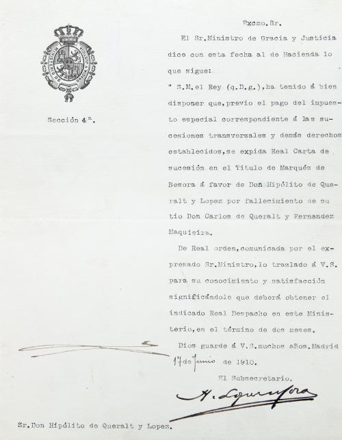 REAL CARTA DE SUCESIÓN DE 1910 (REINADO DE ALFONSO XIII)