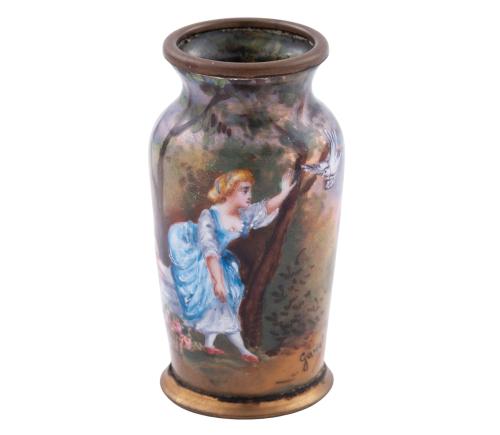 JARRÓN MINIATURA EN ESMALTE PINTADO A MANO SOBRE COBRE