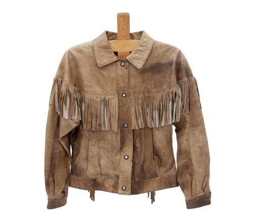  CHAQUETA CAZADORA DE CUERO MARRÓN ARENA  MODELO CON FLECOS