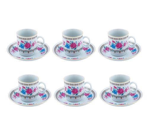 JUEGO DE CAFÉ DE 6 SERVICIOS EN PORCELA CHINA Y MOTIVOS FLO