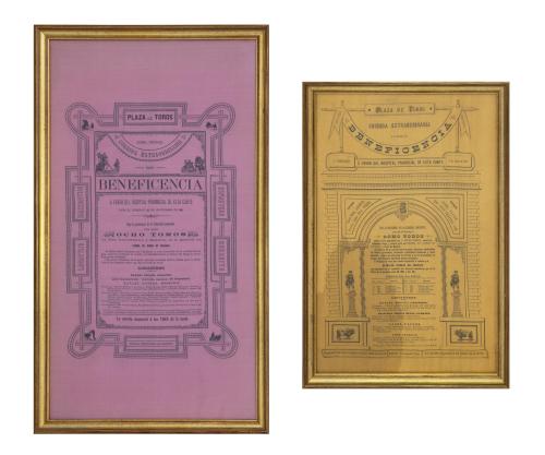 LOTE DE 2 CARTELES TAURINOS SOBRE RASO DE 1891 Y 1890.