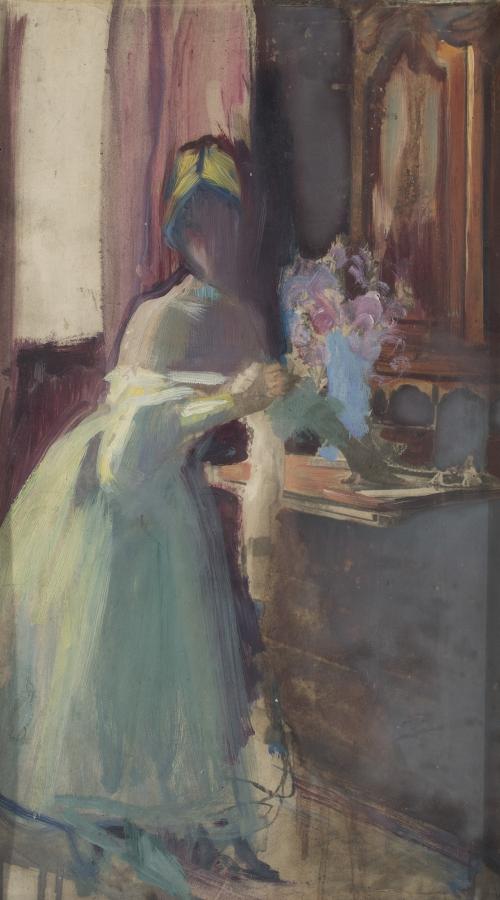 Mujer con jarrón de flores